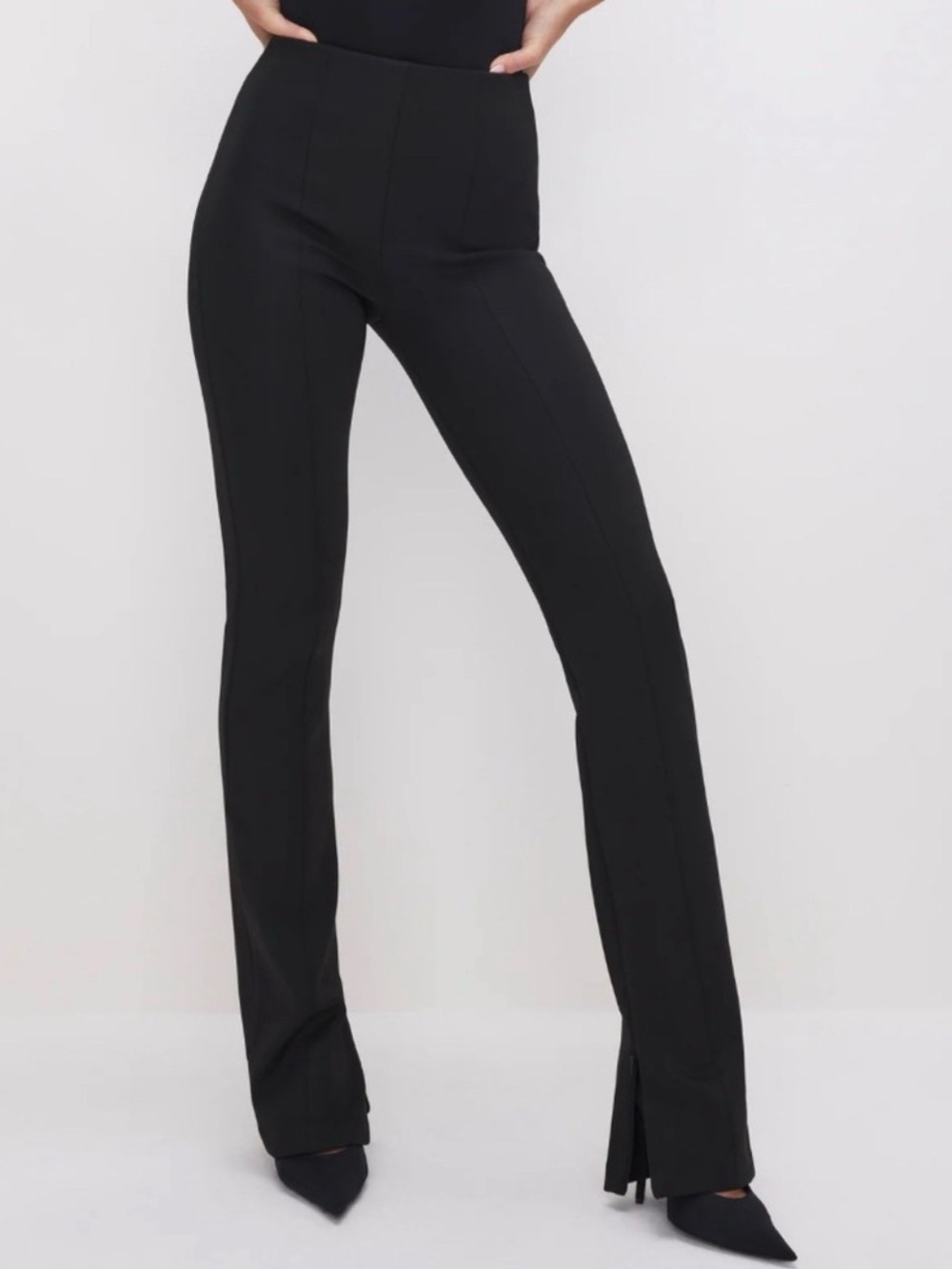 GOOD AMERICAN Scuba Pull On Trouser Pant Straight Leg Zip Ankle XL Black